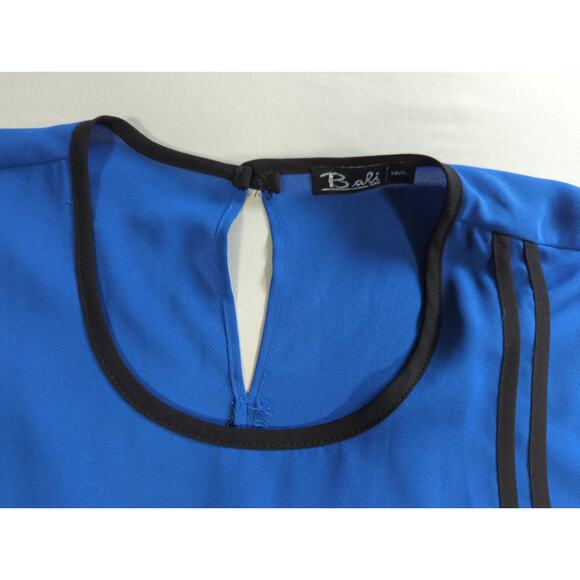 VTG Bali Corp Blue Black Trim Blouse 100% Polyester Made In Canada XL - Picture 10 of 11